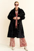 Black Embossed Single Breasted Fur Coat