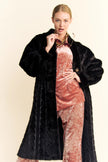 Black Embossed Single Breasted Fur Coat