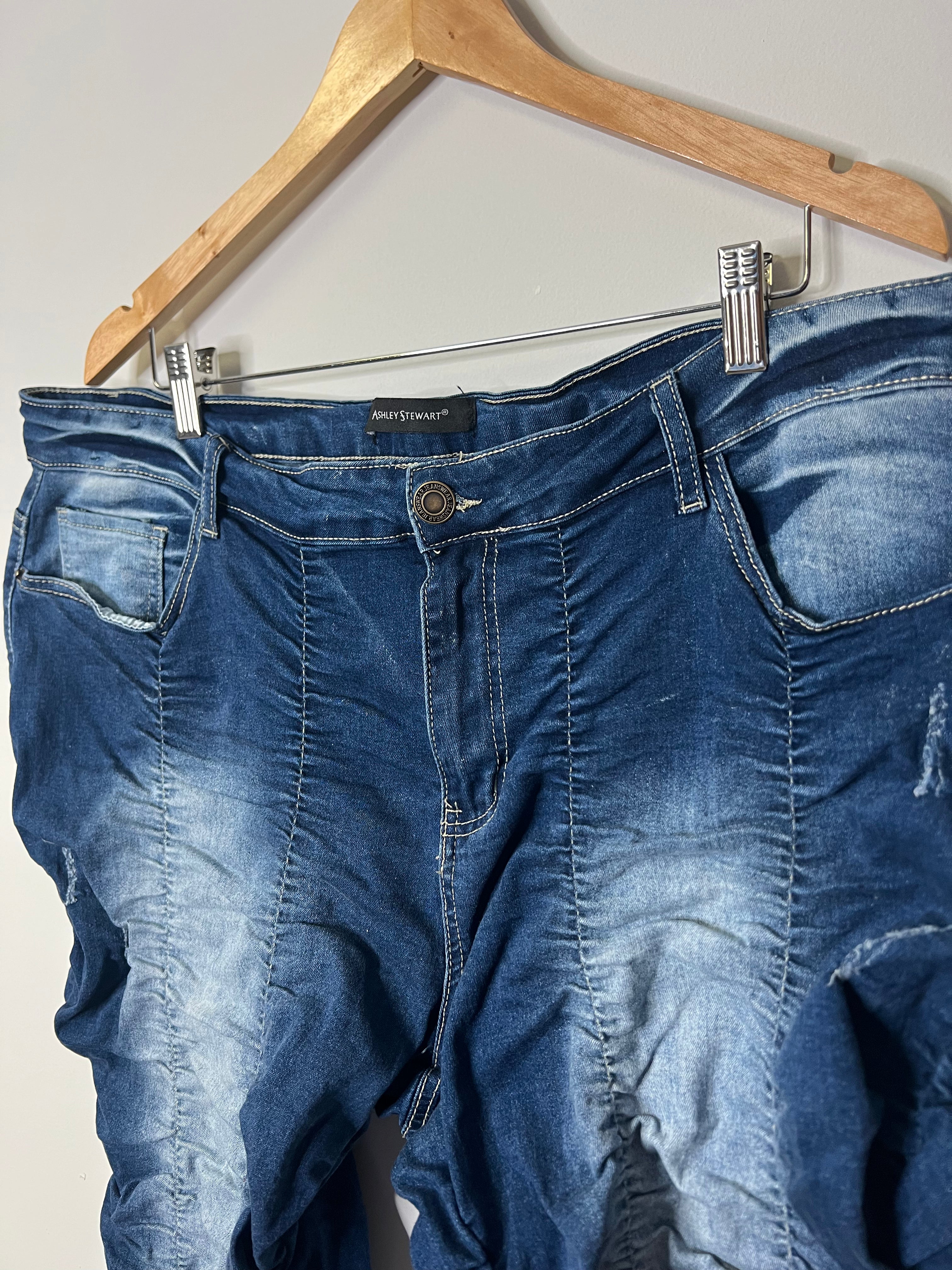 Ashley Stewart Dark Wash Ruched Stretch Denim Jeggings/Pants - Size 20