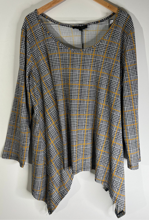Lexington Avenue Black & Yellow Plaid Houndstooth Tunic Top - Size 2X