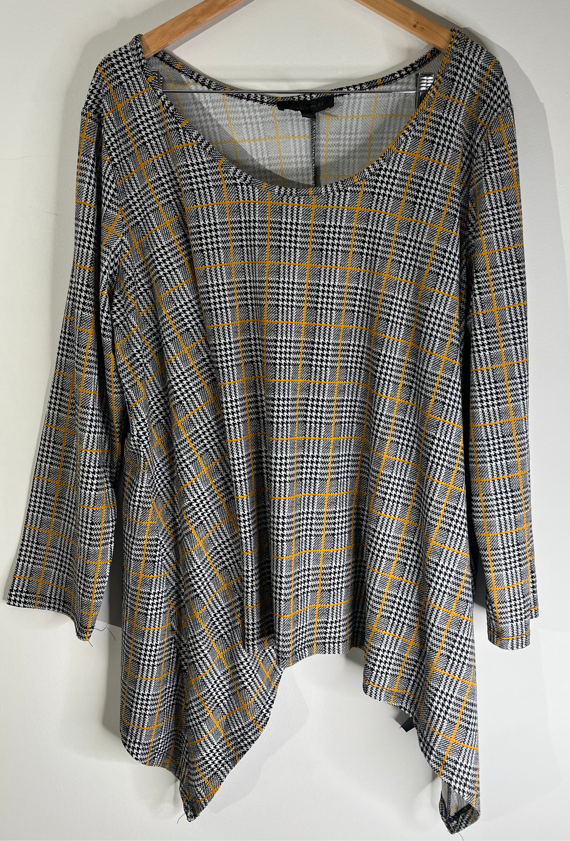 Lexington Avenue Black & Yellow Plaid Houndstooth Tunic Top - Size 2X