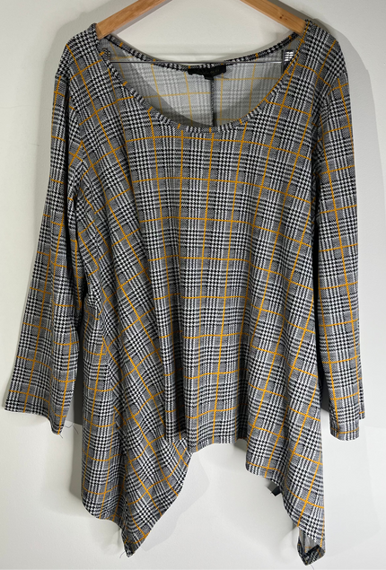 Lexington Avenue Black & Yellow Plaid Houndstooth Tunic Top - Size 2X