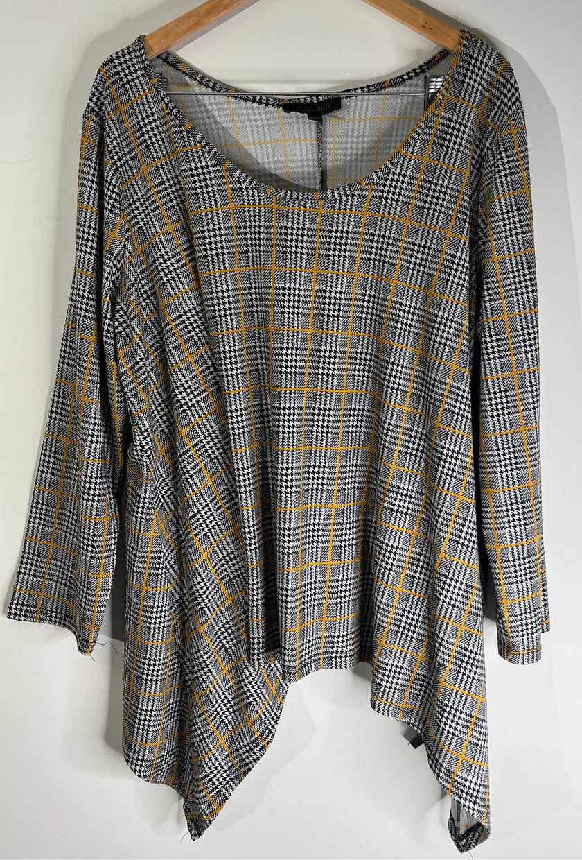 Lexington Avenue Black & Yellow Plaid Houndstooth Tunic Top - Size 2X