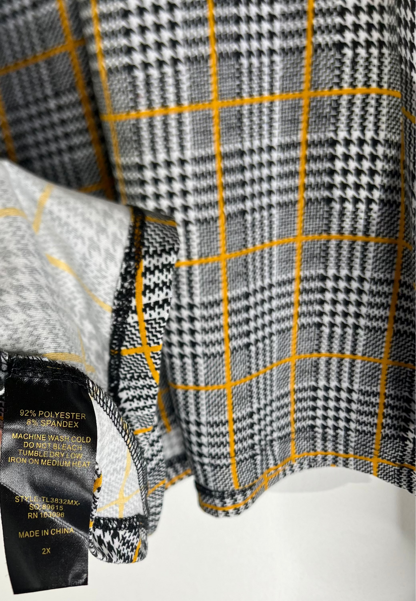 Lexington Avenue Black & Yellow Plaid Houndstooth Tunic Top - Size 2X