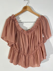 SHEIN CURVE Dusty Pink Off-the-Shoulder Ruffle Peplum Blouse - Size 3XL