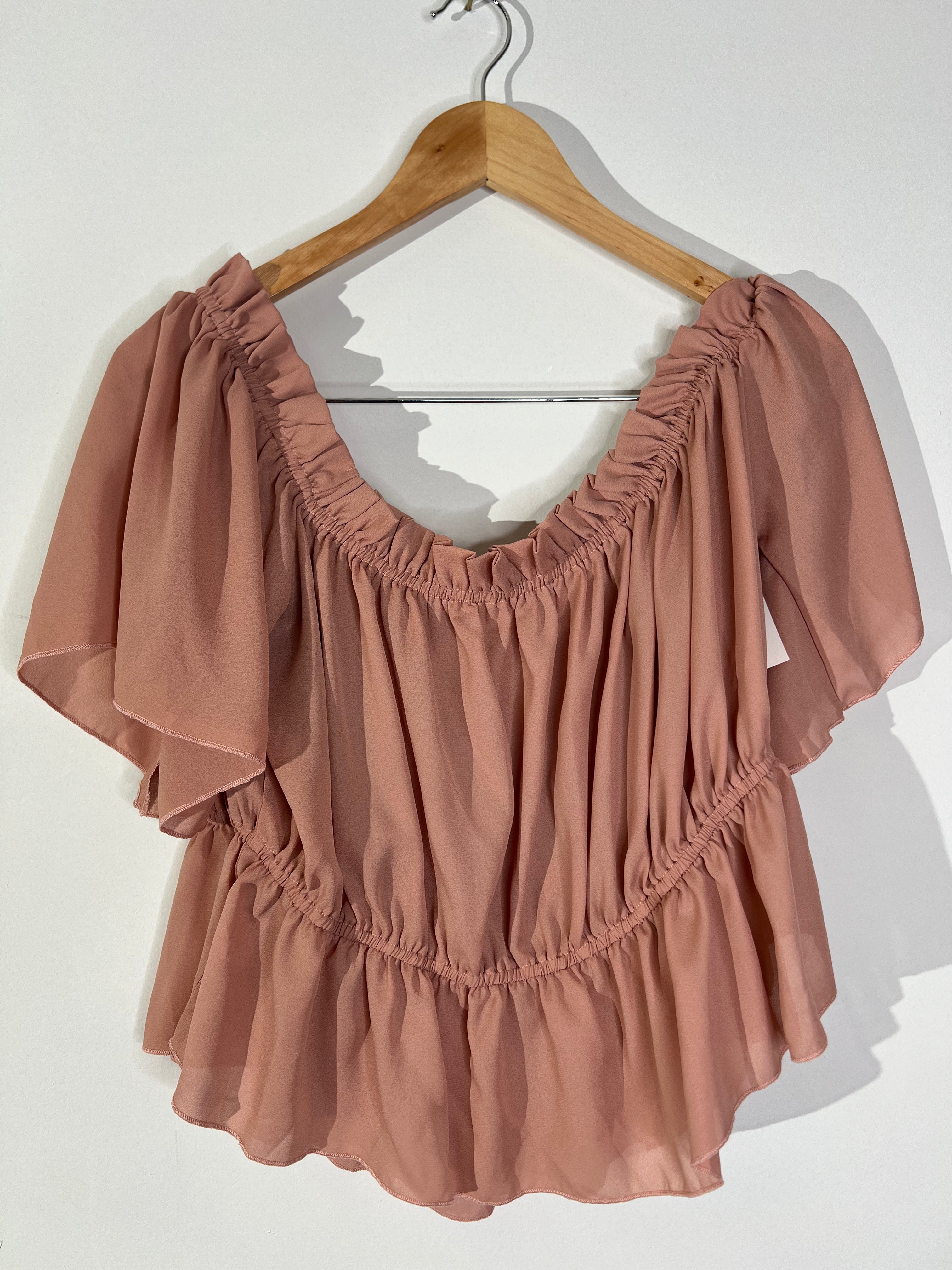 SHEIN CURVE Dusty Pink Off-the-Shoulder Ruffle Peplum Blouse - Size 3XL
