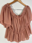 SHEIN CURVE Dusty Pink Off-the-Shoulder Ruffle Peplum Blouse - Size 3XL
