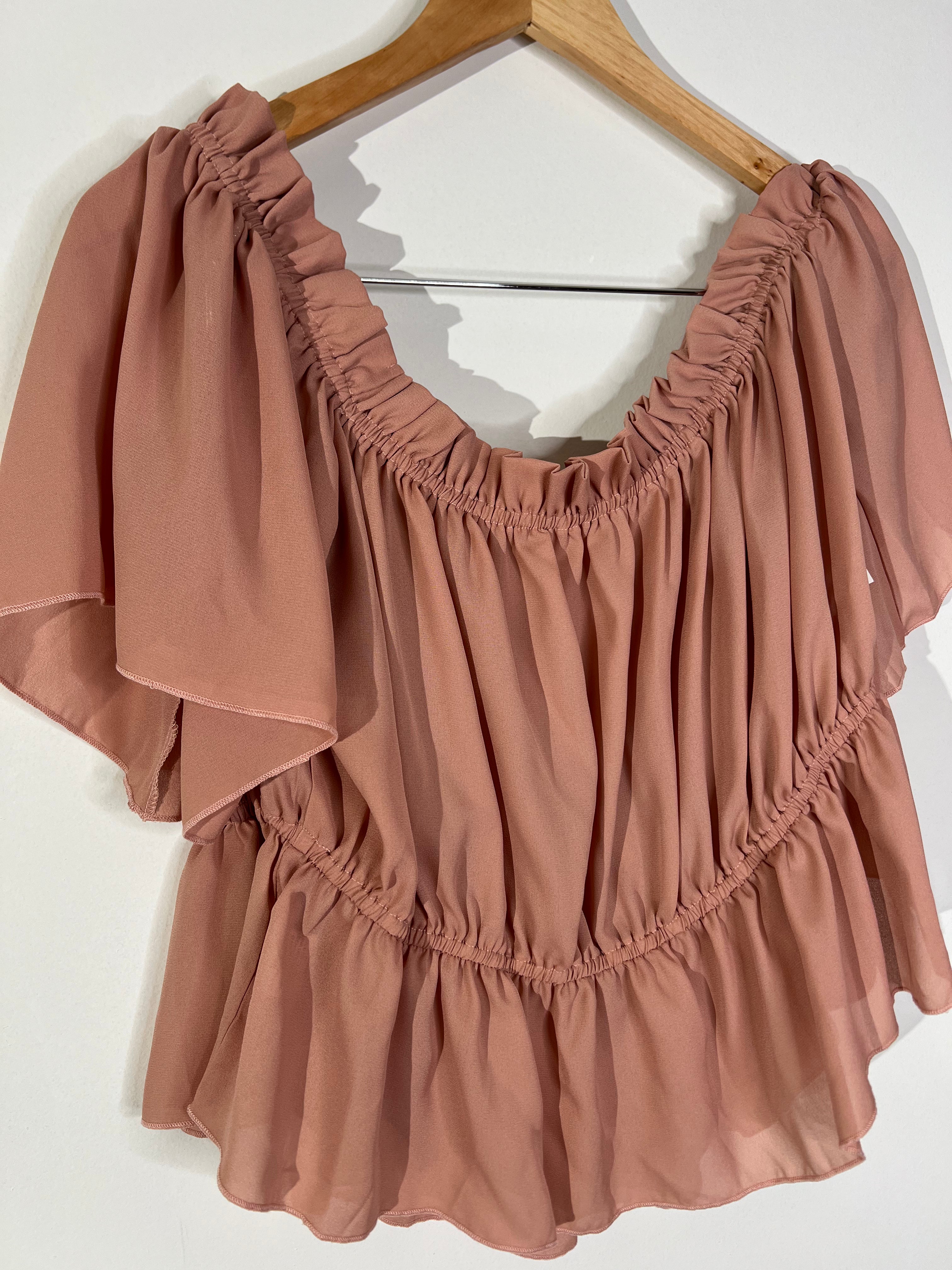 SHEIN CURVE Dusty Pink Off-the-Shoulder Ruffle Peplum Blouse - Size 3XL