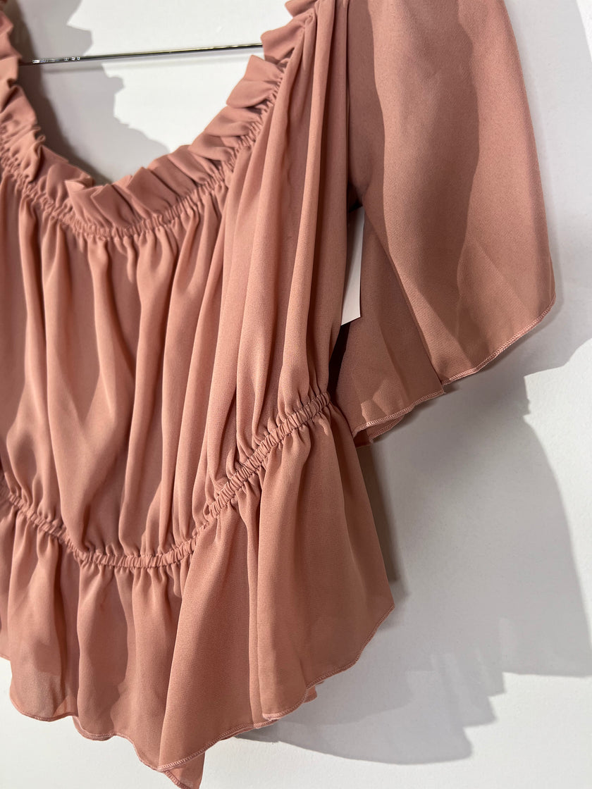 SHEIN CURVE Dusty Pink Off-the-Shoulder Ruffle Peplum Blouse - Size 3XL