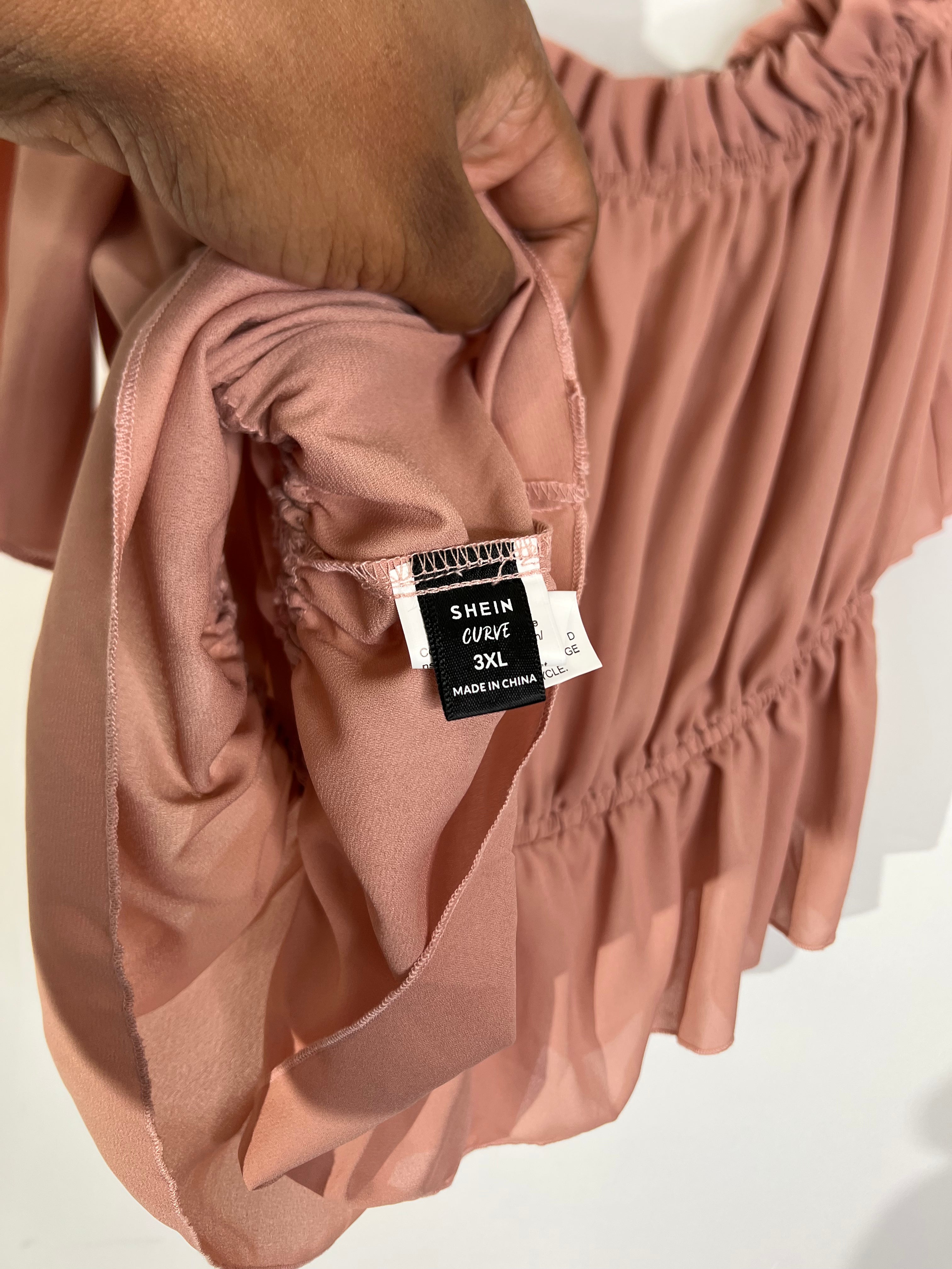 SHEIN CURVE Dusty Pink Off-the-Shoulder Ruffle Peplum Blouse - Size 3XL