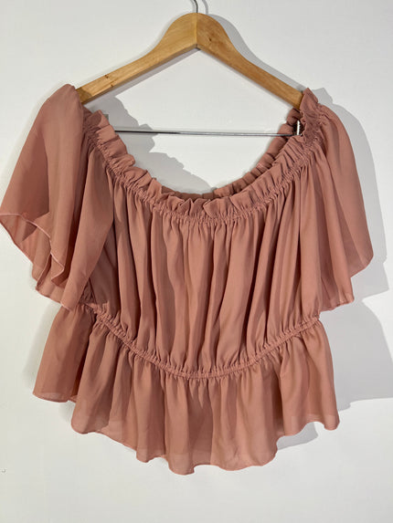 SHEIN CURVE Dusty Pink Off-the-Shoulder Ruffle Peplum Blouse - Size 3XL
