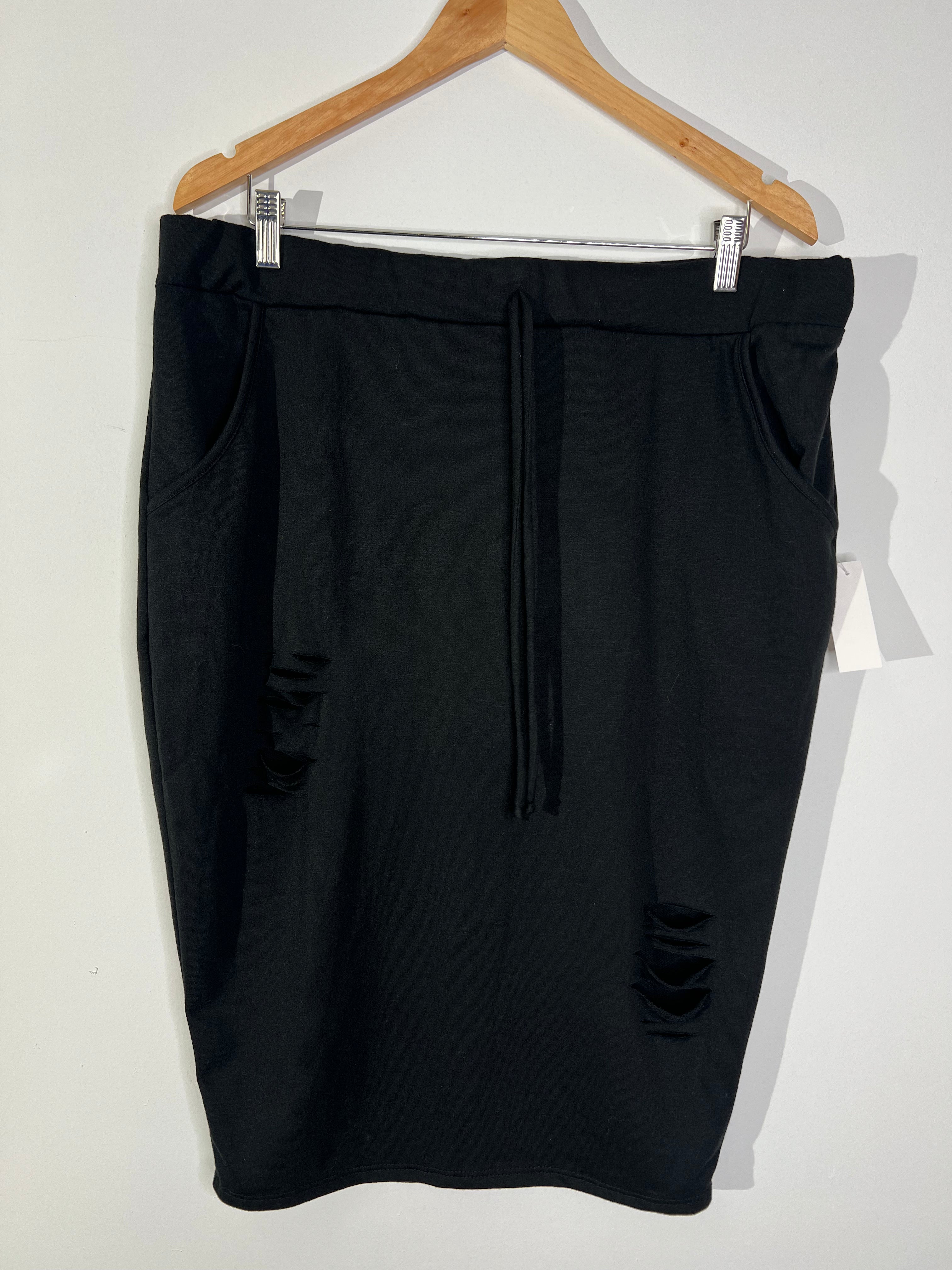 Fashion Nova Black Distressed Drawstring Pencil Skirt - Size 1X