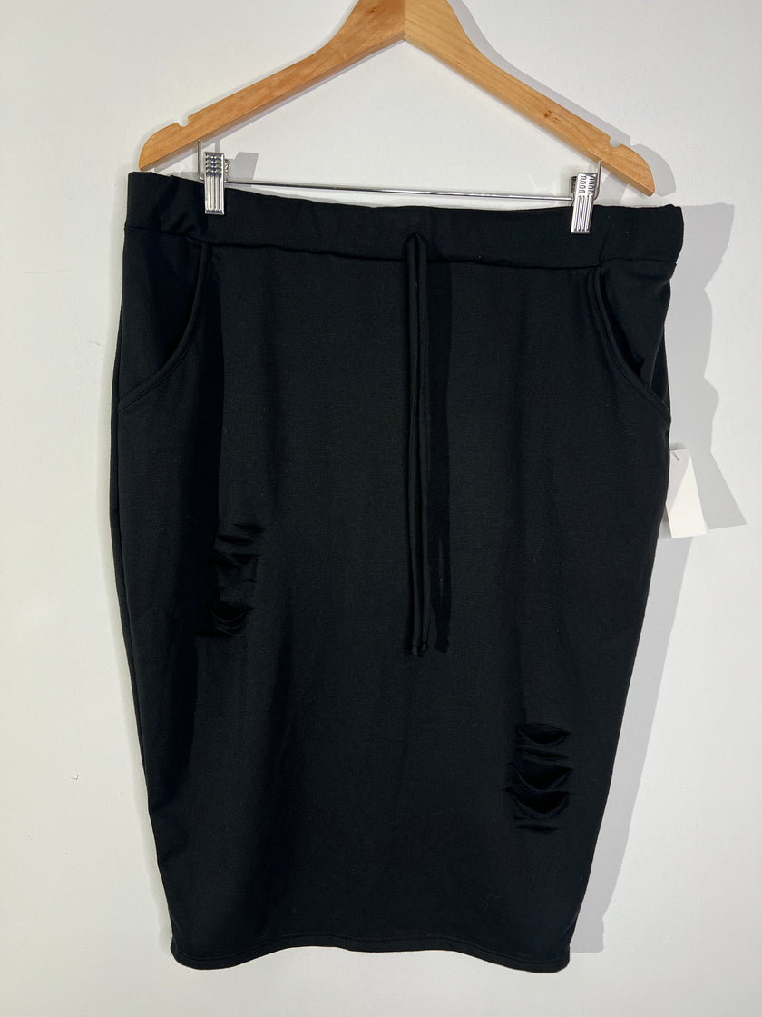 Fashion Nova Black Distressed Drawstring Pencil Skirt - Size 1X