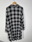 MISS LILI Black & White Plaid Flannel Button-Down Shirt Dress - Size 3XL