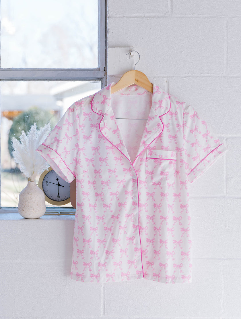 Short Sleeve and Ruffled Shorts Pajama Set