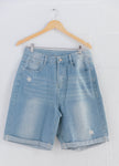 Distressed Buttoned Denim Shorts with Pockets