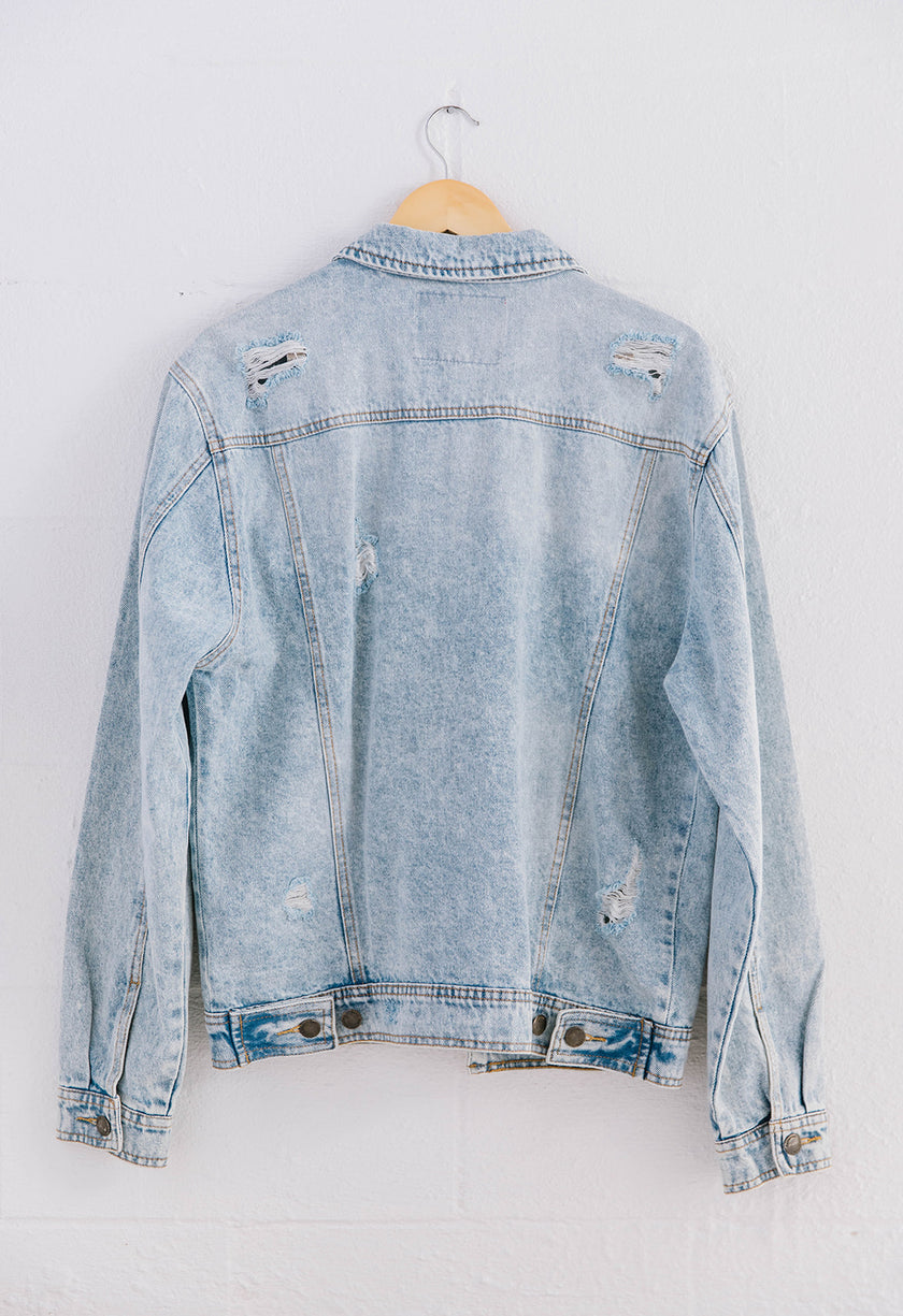 Men's Denim LIGHT WASHED Jacket with Distressing