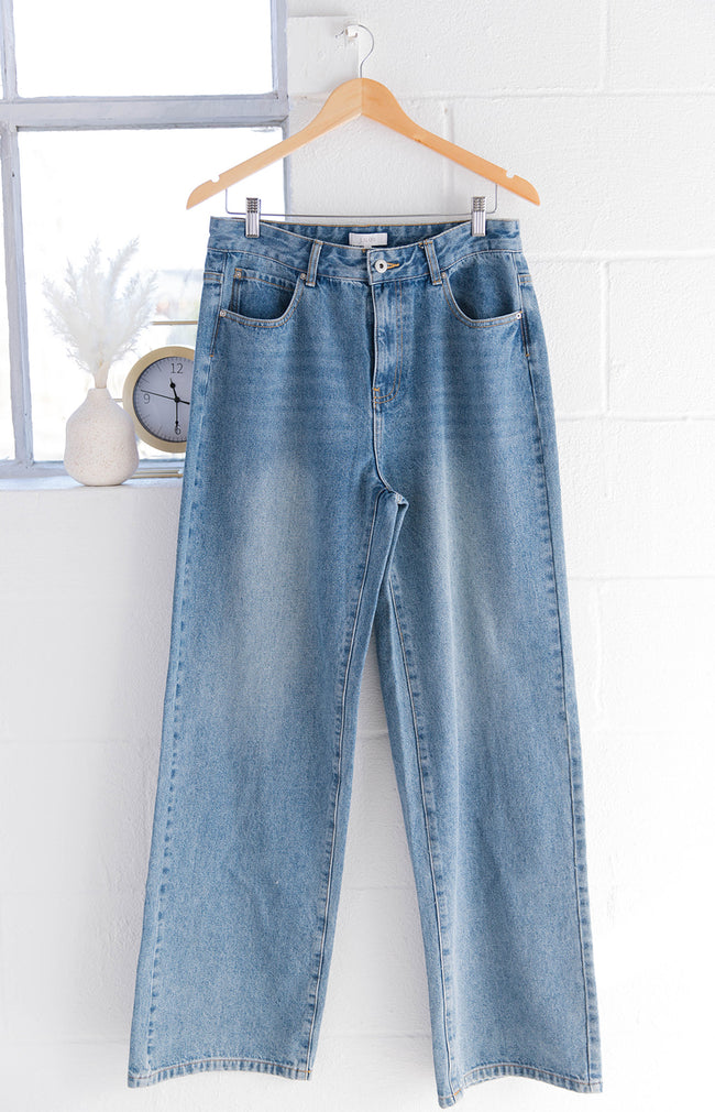 High-Waisted Relaxed Straight Denim Jeans