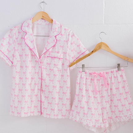Short Sleeve and Ruffled Shorts Pajama Set