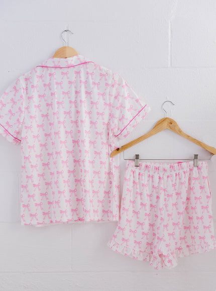 Short Sleeve and Ruffled Shorts Pajama Set