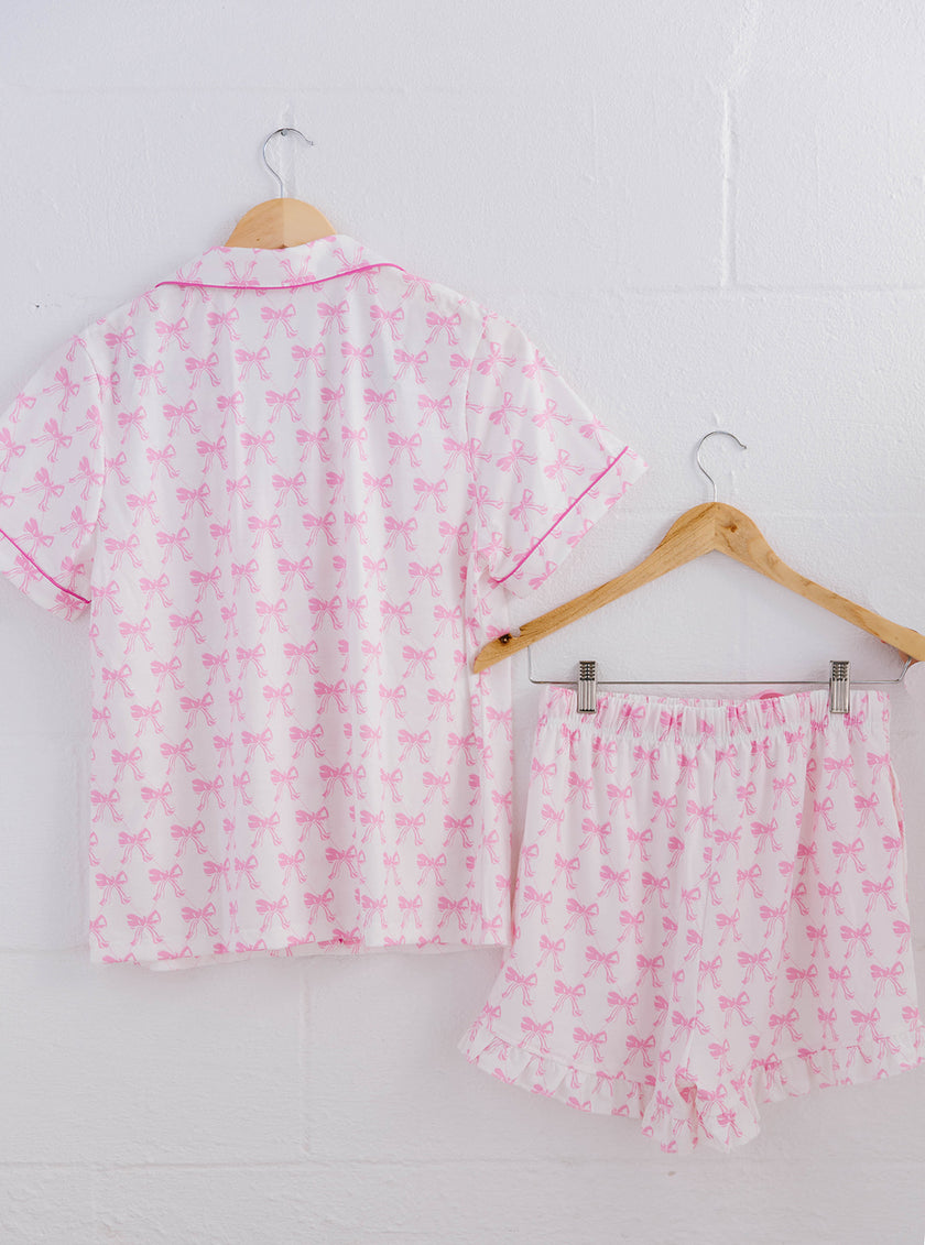Short Sleeve and Ruffled Shorts Pajama Set