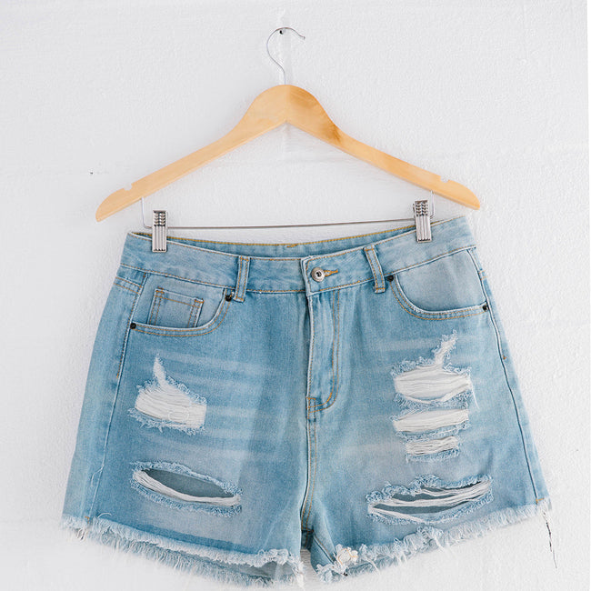 Distressed Denim Shorts with Pockets