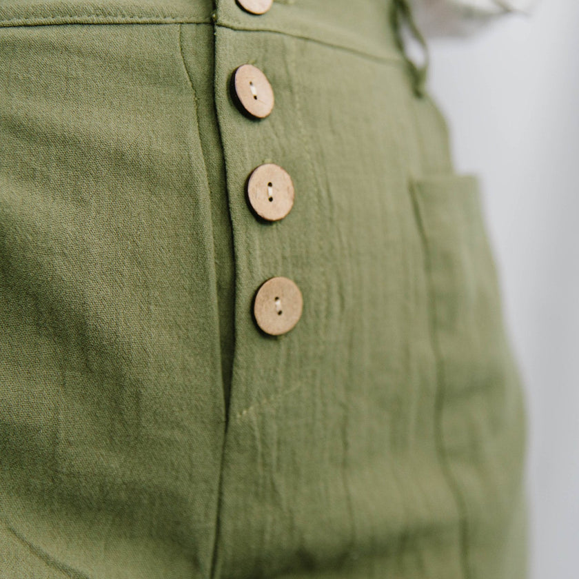 Green Button Front Casual Pants