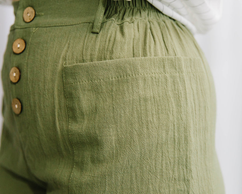 Green Button Front Casual Pants