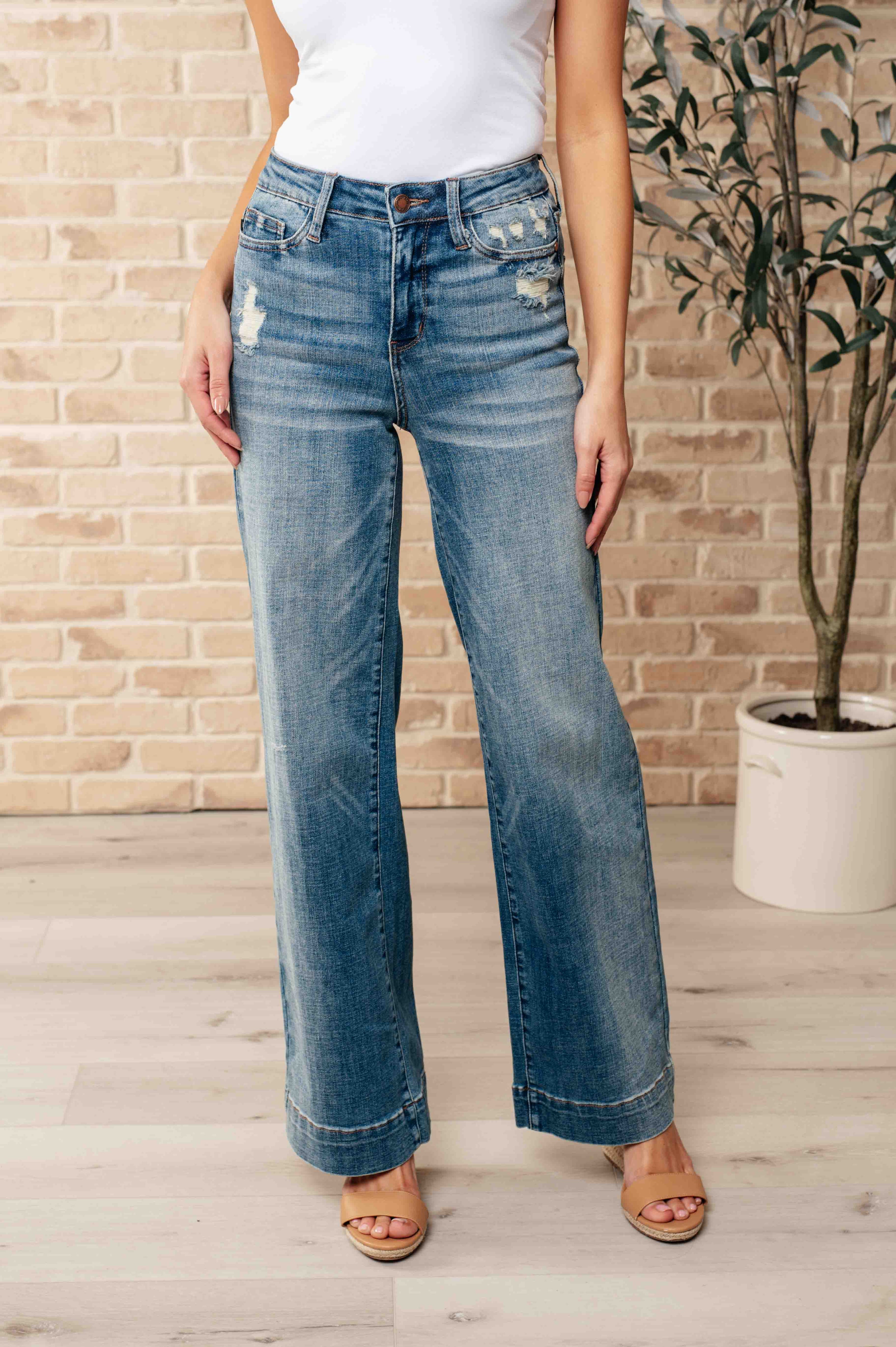 Judy Blue - Katrina High Waist Distressed Denim Trousers