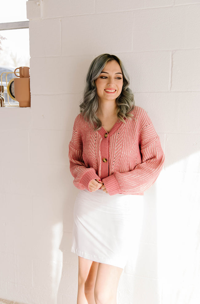 Two Tone Mauve Button Down Cardigan