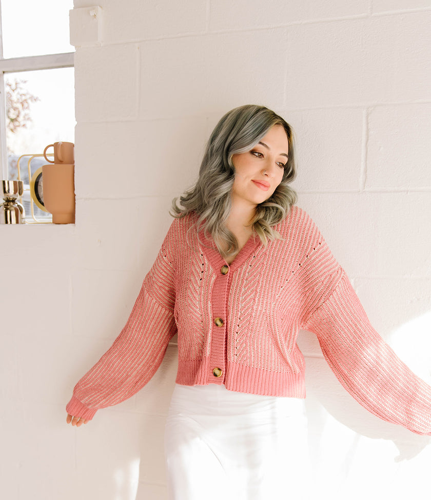 Two Tone Mauve Button Down Cardigan
