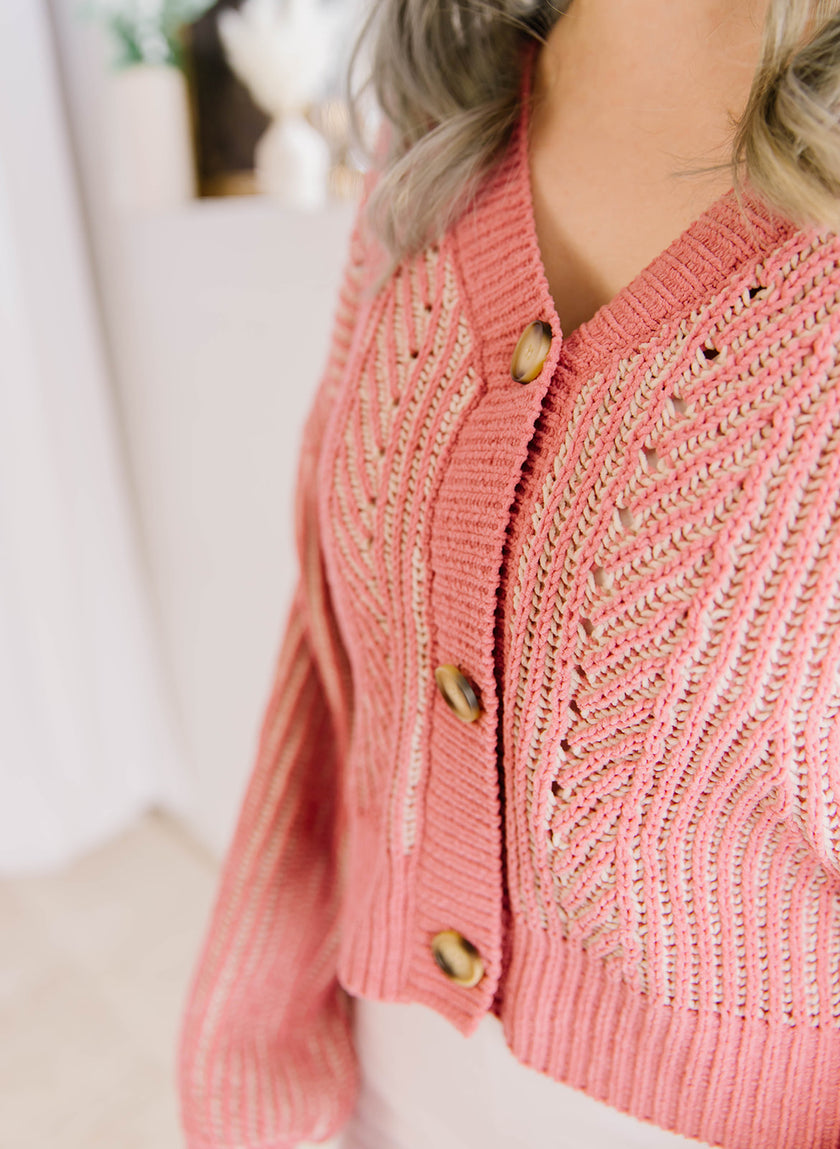Two Tone Mauve Button Down Cardigan