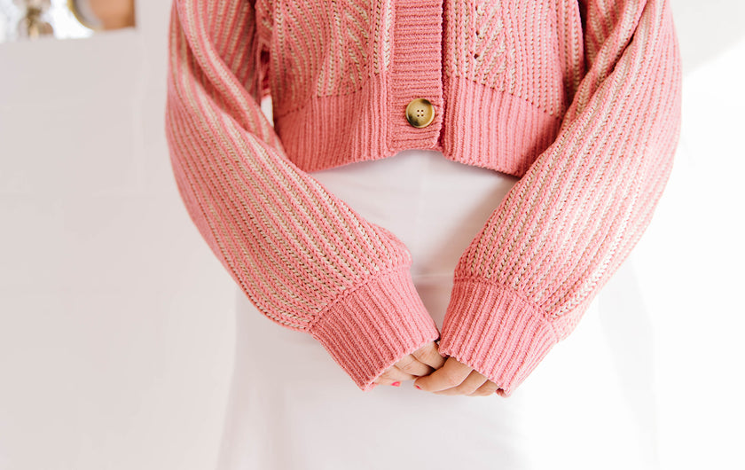 Two Tone Mauve Button Down Cardigan