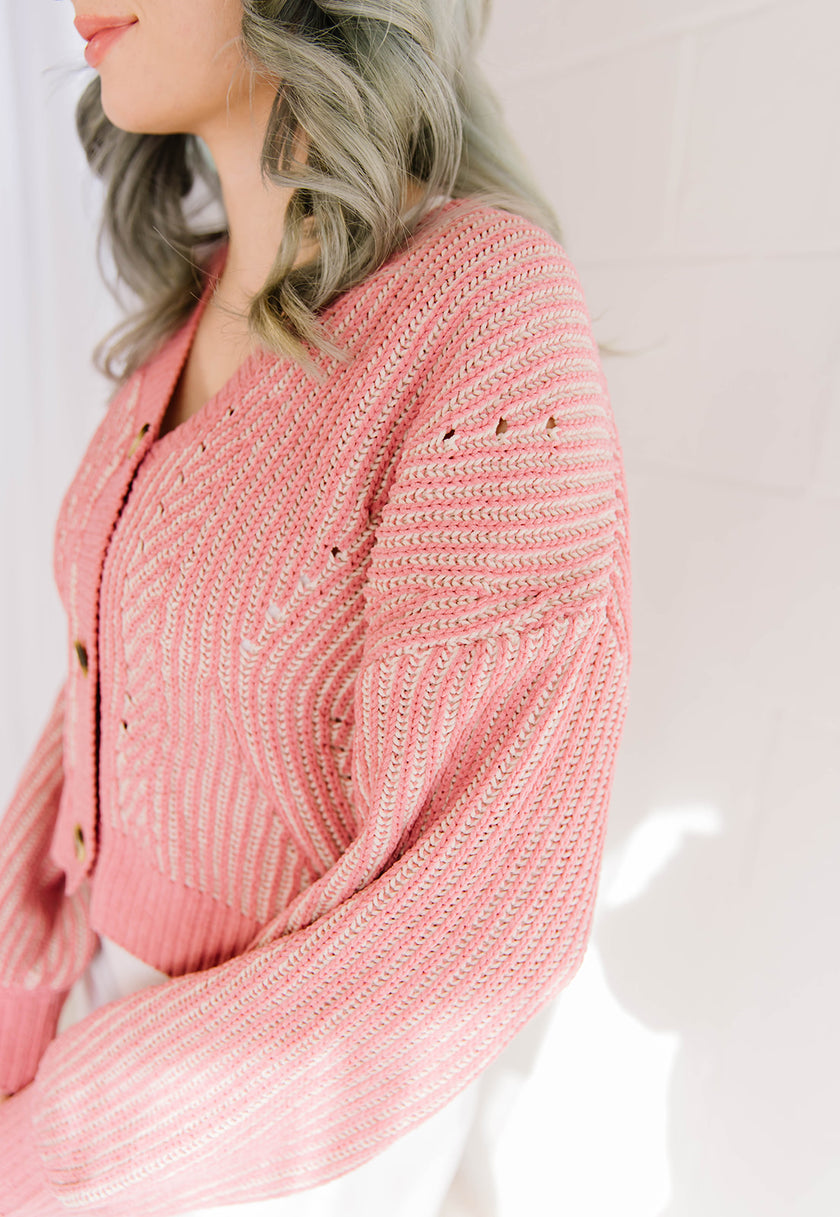 Two Tone Mauve Button Down Cardigan