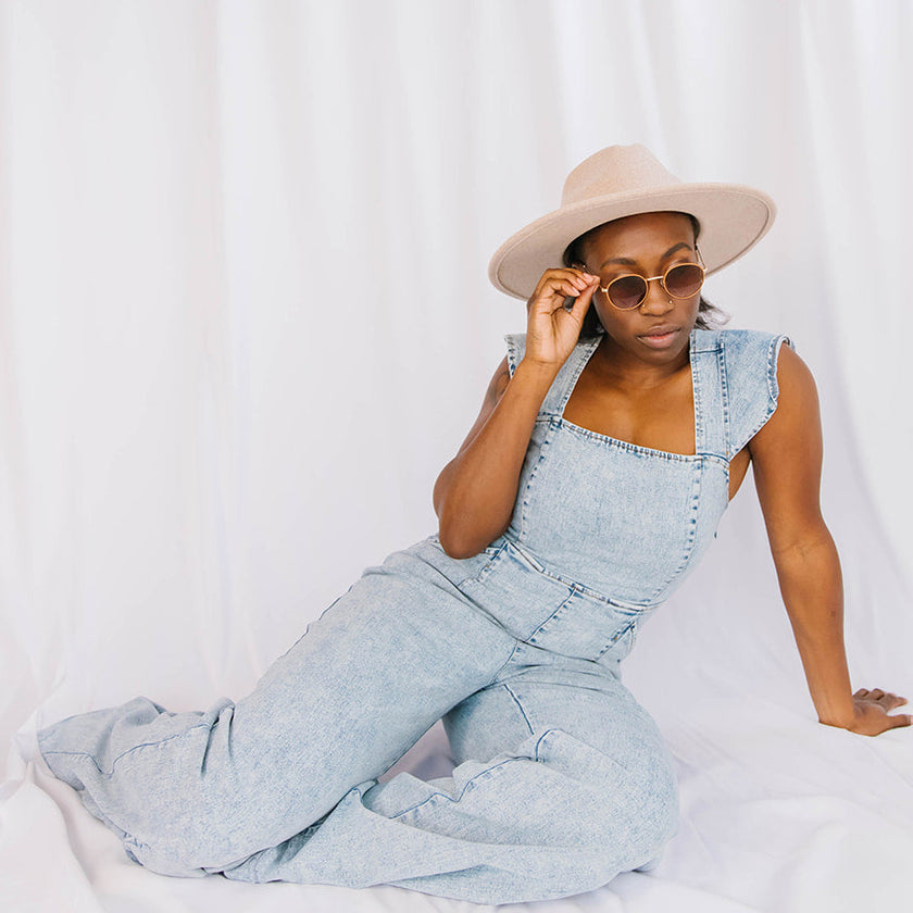 Denim Jumpsuit with Ruffled Sleeves