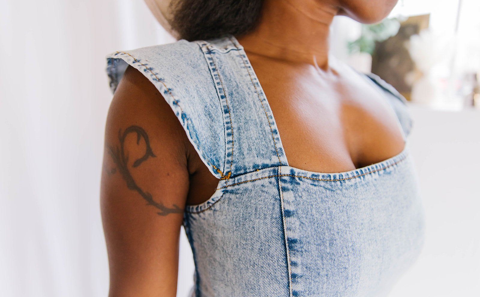 Denim Jumpsuit with Ruffled Sleeves