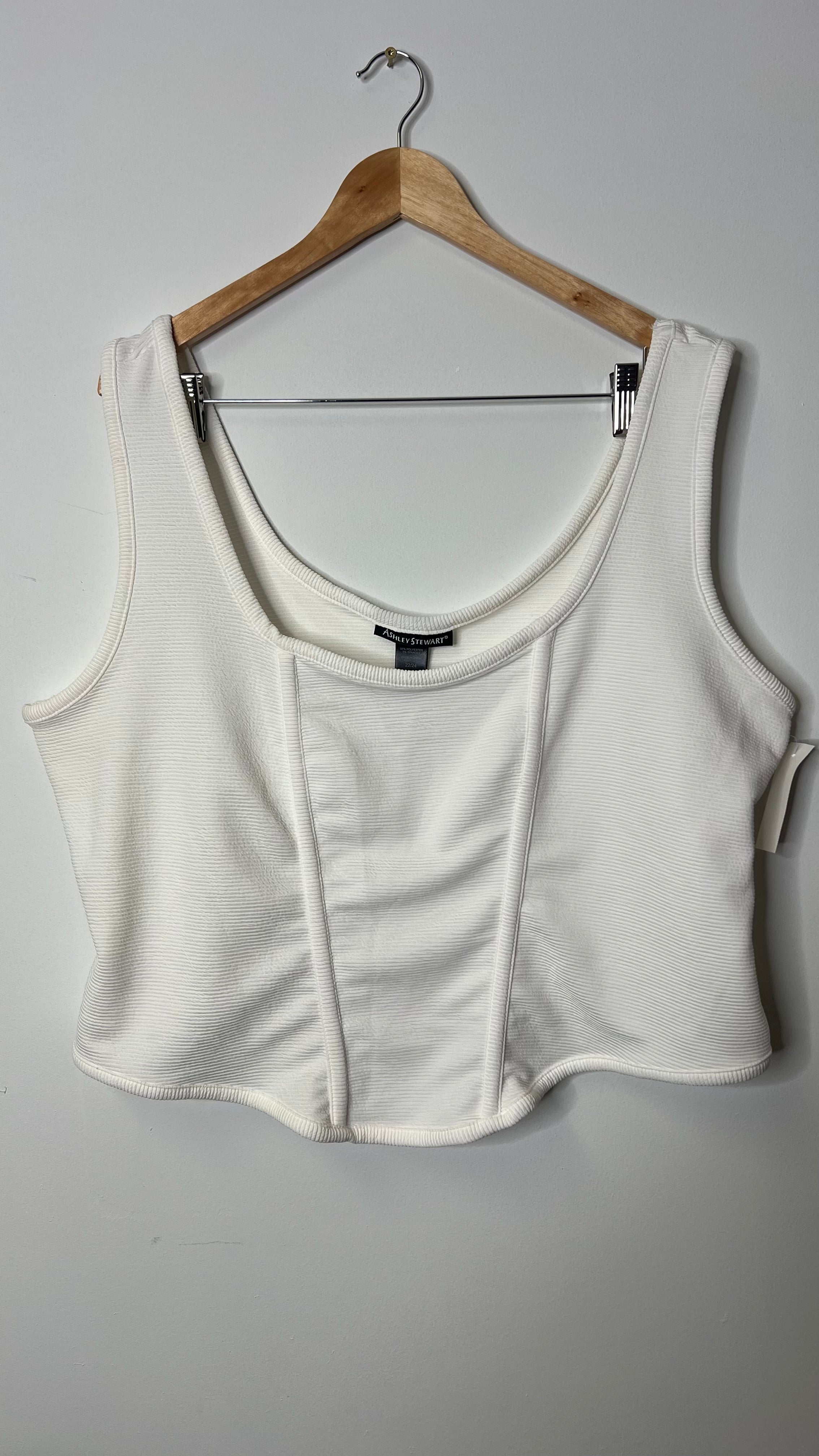 Ashley Stewart White Ribbed Knit Corset Style Cropped Tank Top - Size 22/24