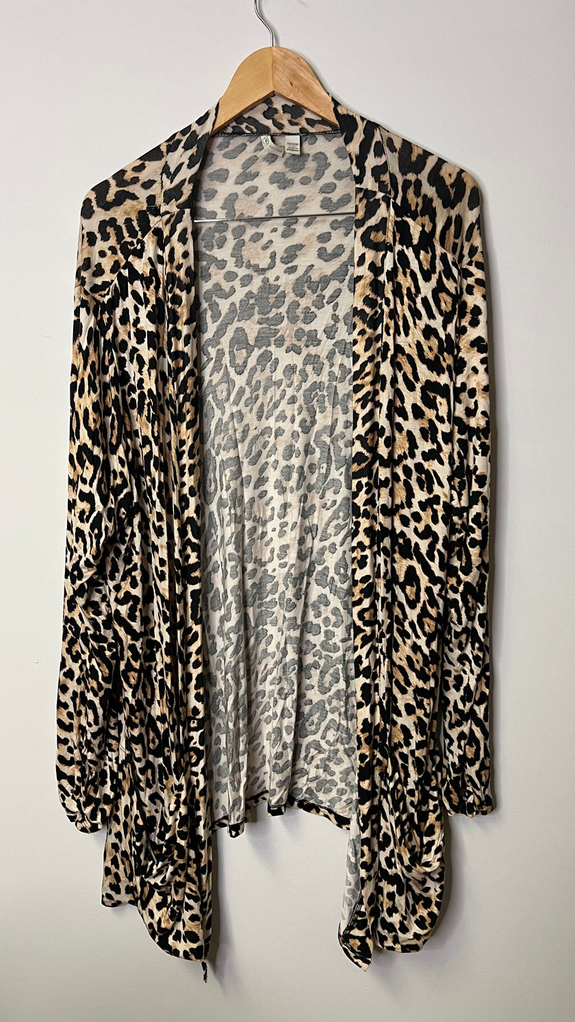 Cato Animal Leopard Print Open Front Draped Cardigan/Kimono - Size 18/20W