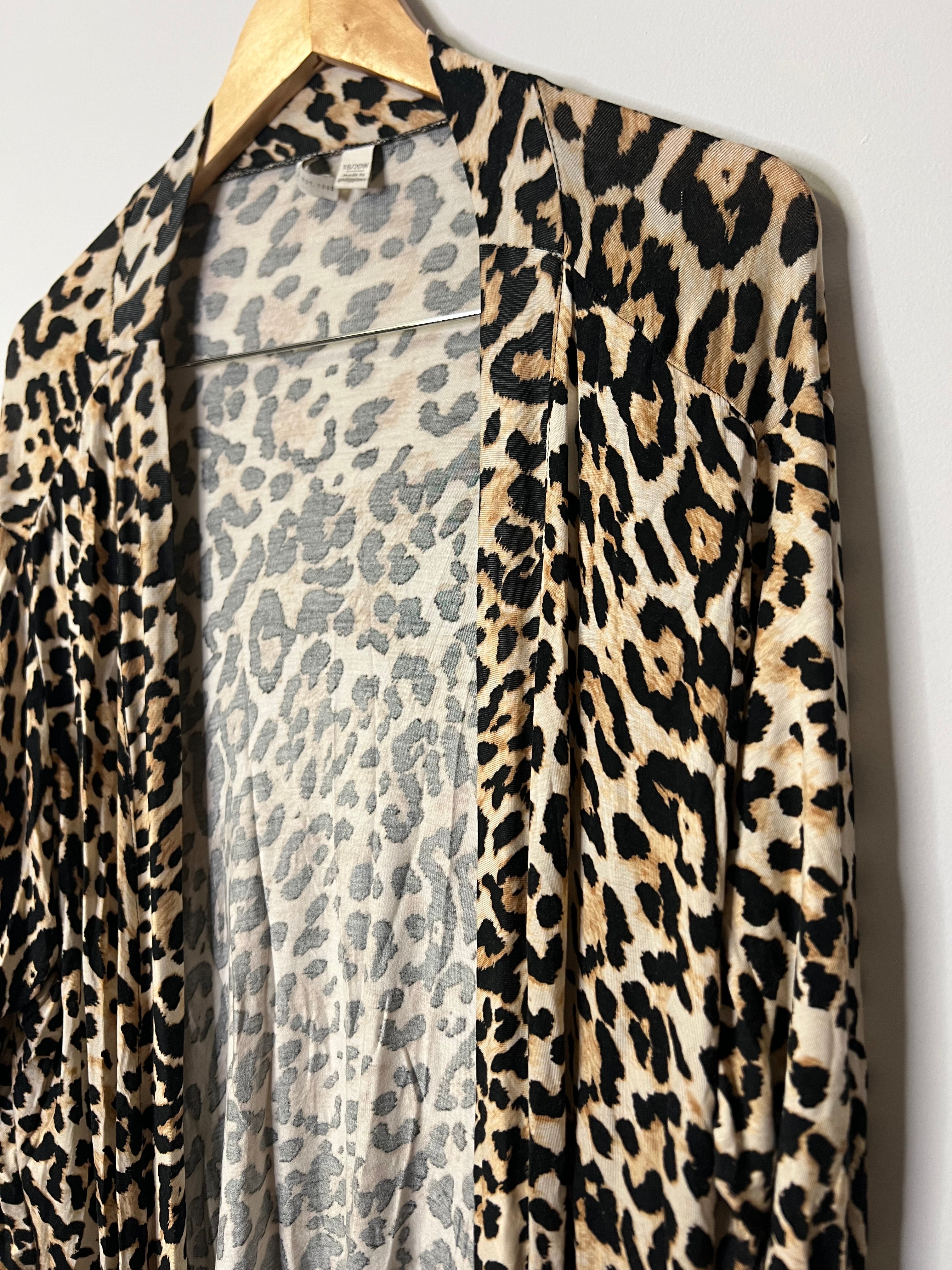 Cato Animal Leopard Print Open Front Draped Cardigan/Kimono - Size 18/20W