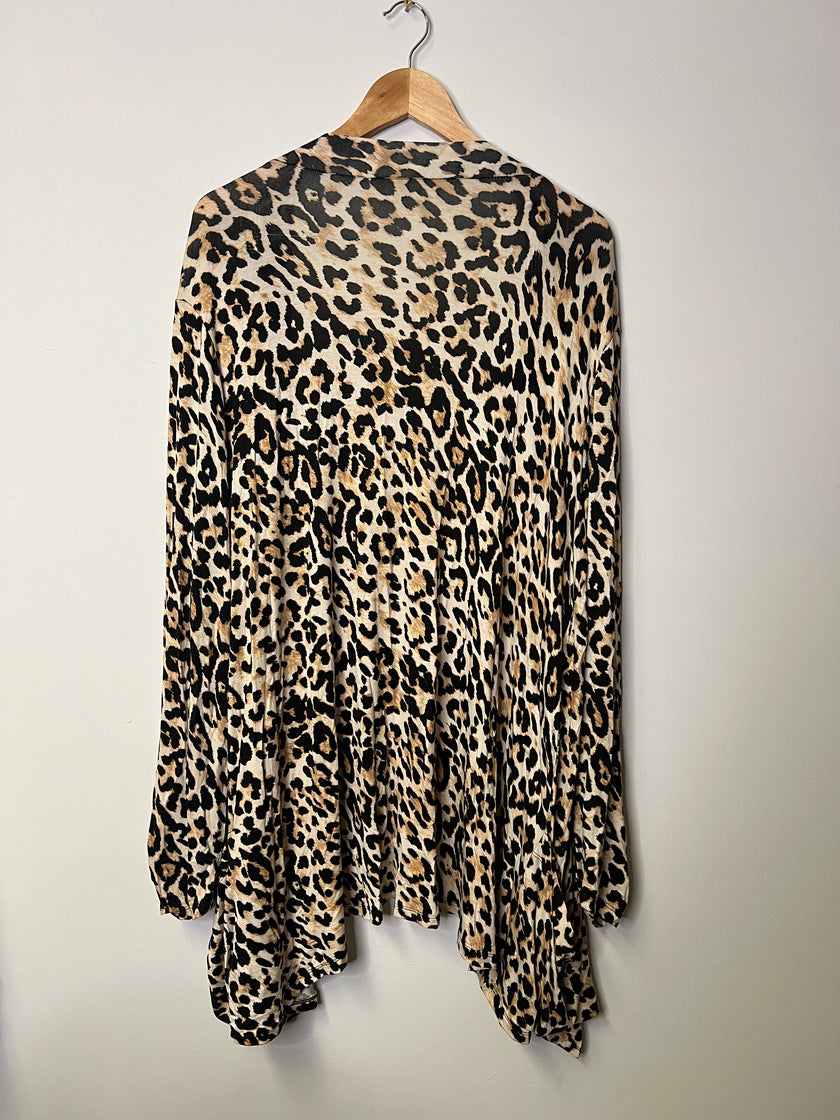 Cato Animal Leopard Print Open Front Draped Cardigan/Kimono - Size 18/20W