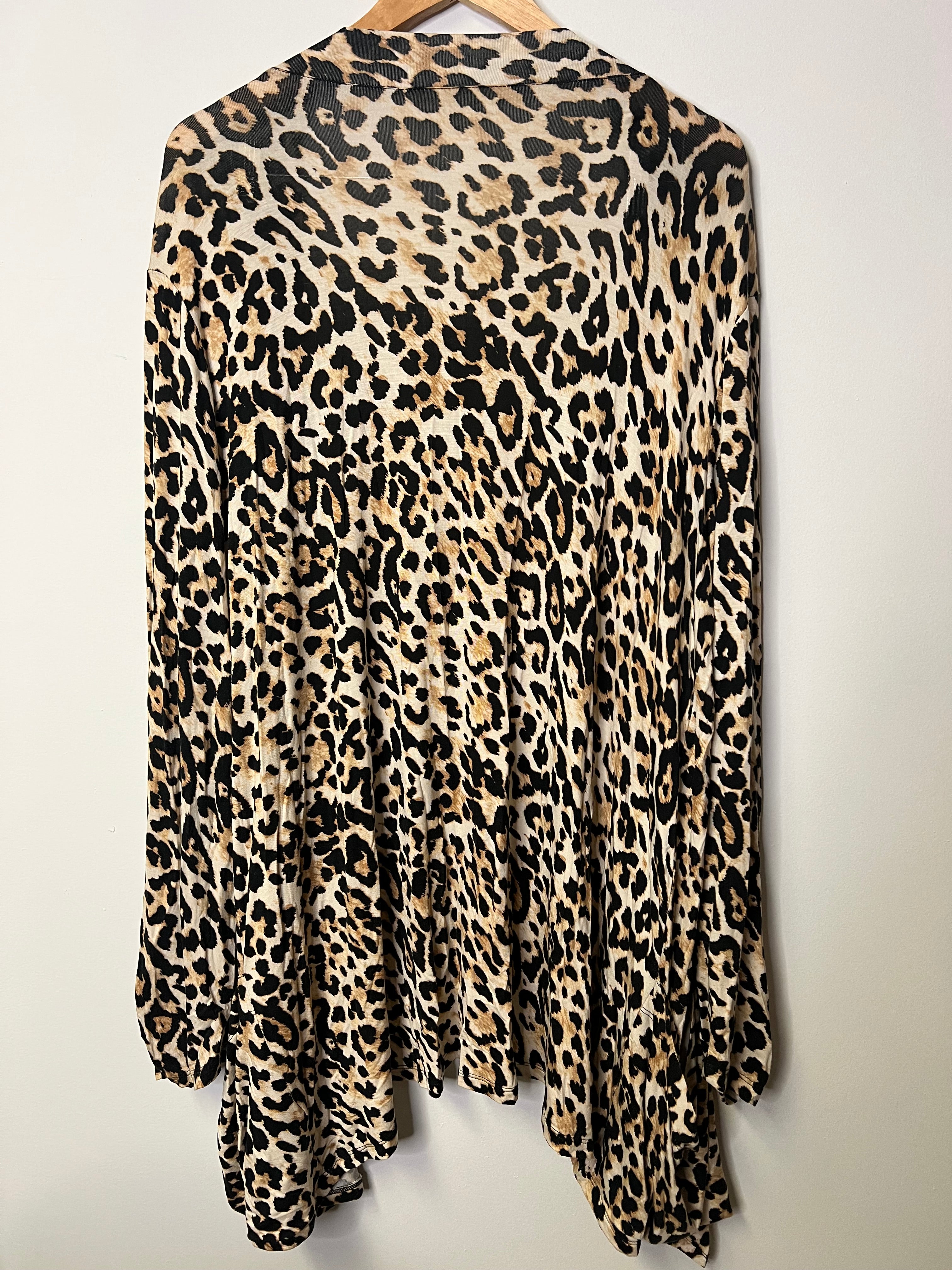 Cato Animal Leopard Print Open Front Draped Cardigan/Kimono - Size 18/20W