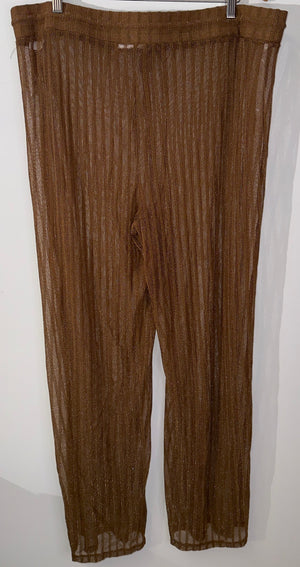 Bronze Shimmer Sheer Metallic Pleated Wide Leg Drawstring Pants Size 2X