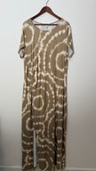 Cato Tan and White Tie Dye Short Sleeve Ruched Maxi Dress Relaxed Fit Size 18/20W