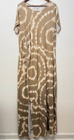Cato Tan and White Tie Dye Short Sleeve Ruched Maxi Dress Relaxed Fit Size 18/20W