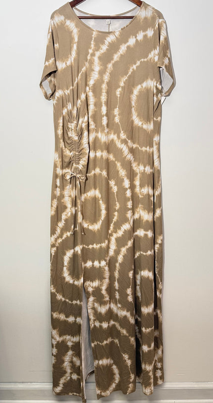 Cato Tan and White Tie Dye Short Sleeve Ruched Maxi Dress Relaxed Fit Size 18/20W