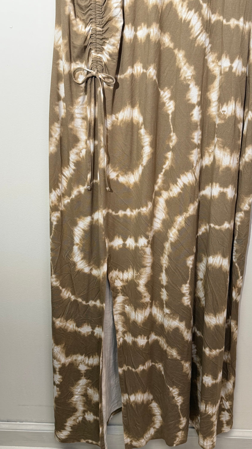 Cato Tan and White Tie Dye Short Sleeve Ruched Maxi Dress Relaxed Fit Size 18/20W