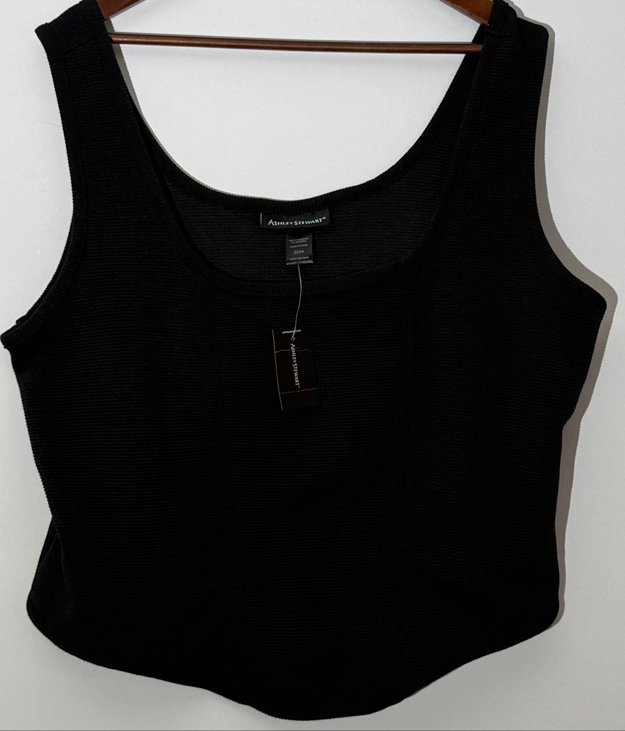 Ashley Stewart Black Ribbed Knit Corset Style Tank Top Slim Fit Size 22/24