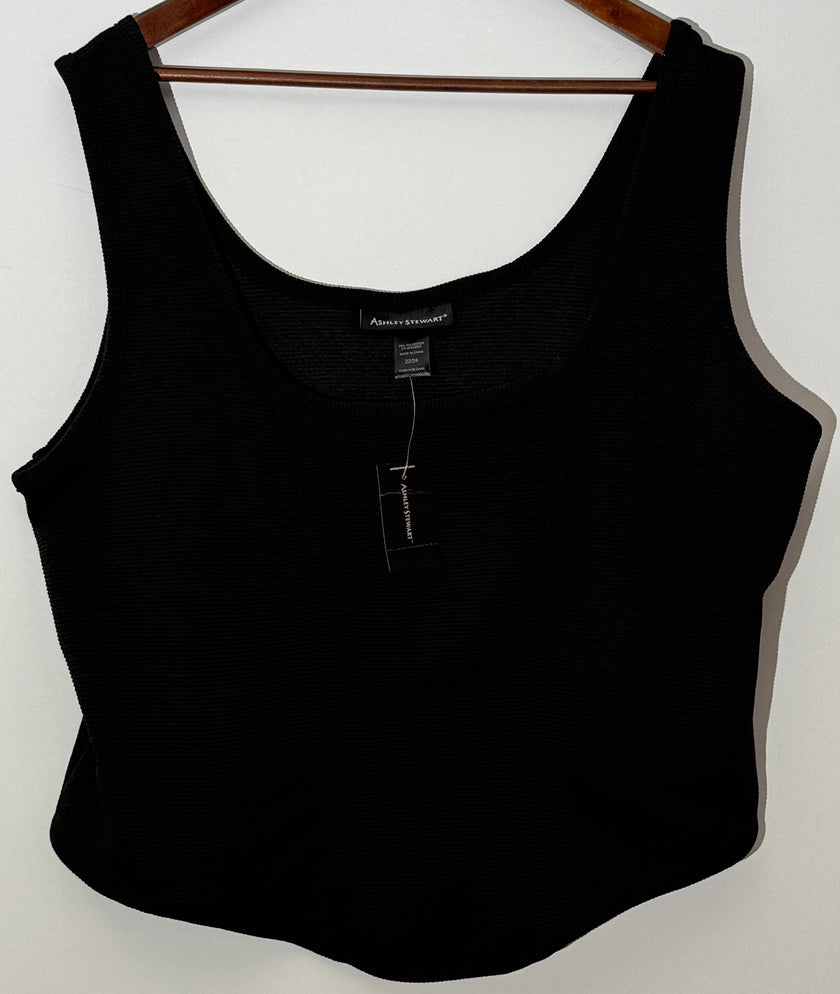 Ashley Stewart Black Ribbed Knit Corset Style Tank Top Slim Fit Size 22/24