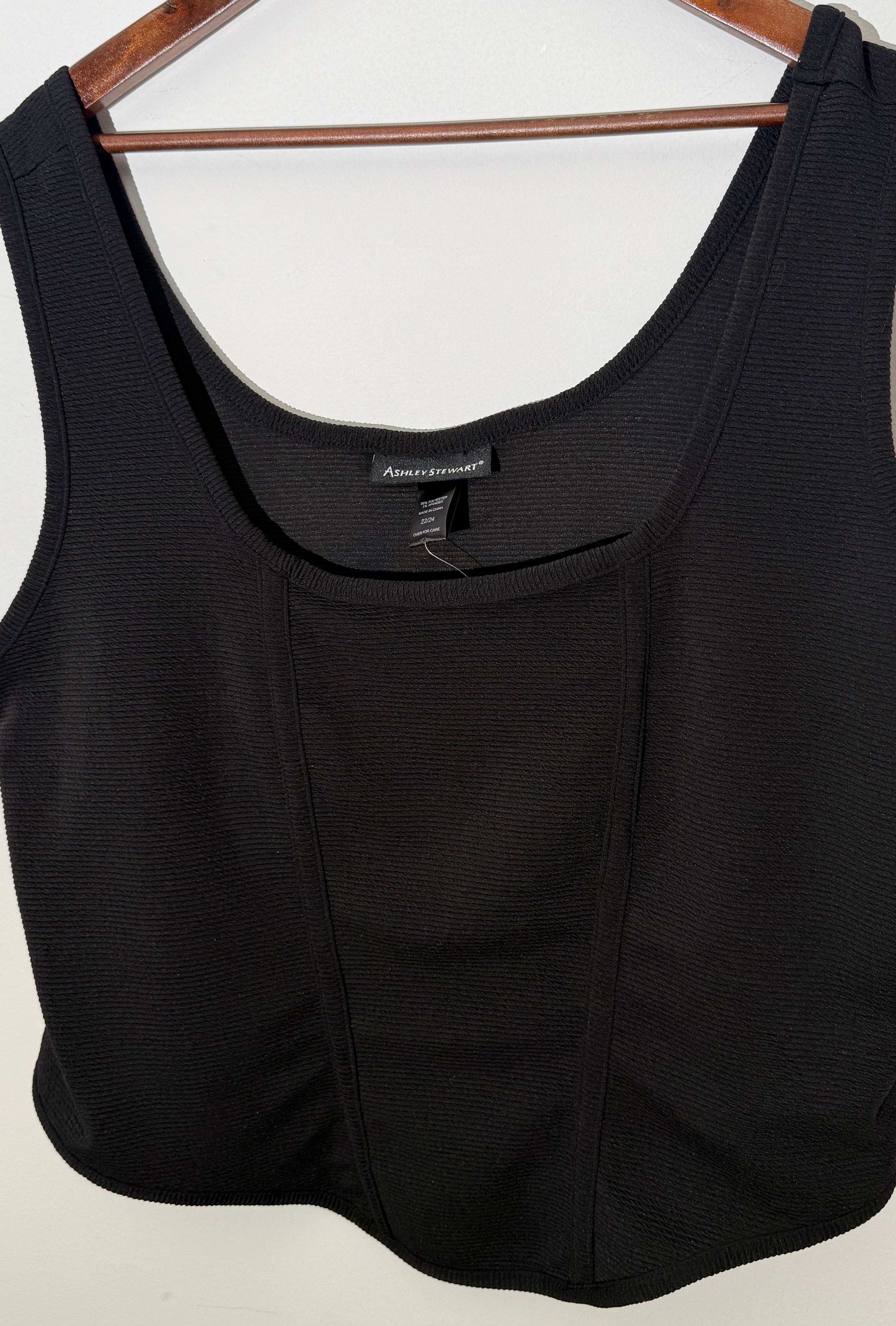 Ashley Stewart Black Ribbed Knit Corset Style Tank Top Slim Fit Size 22/24