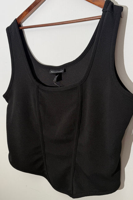 Ashley Stewart Black Ribbed Knit Corset Style Tank Top Slim Fit Size 22/24